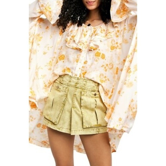 Free People Loretta Tunic Top Oversized Ruffle Tea Combo Floral Boho Chic Medium - Picture 7 of 14